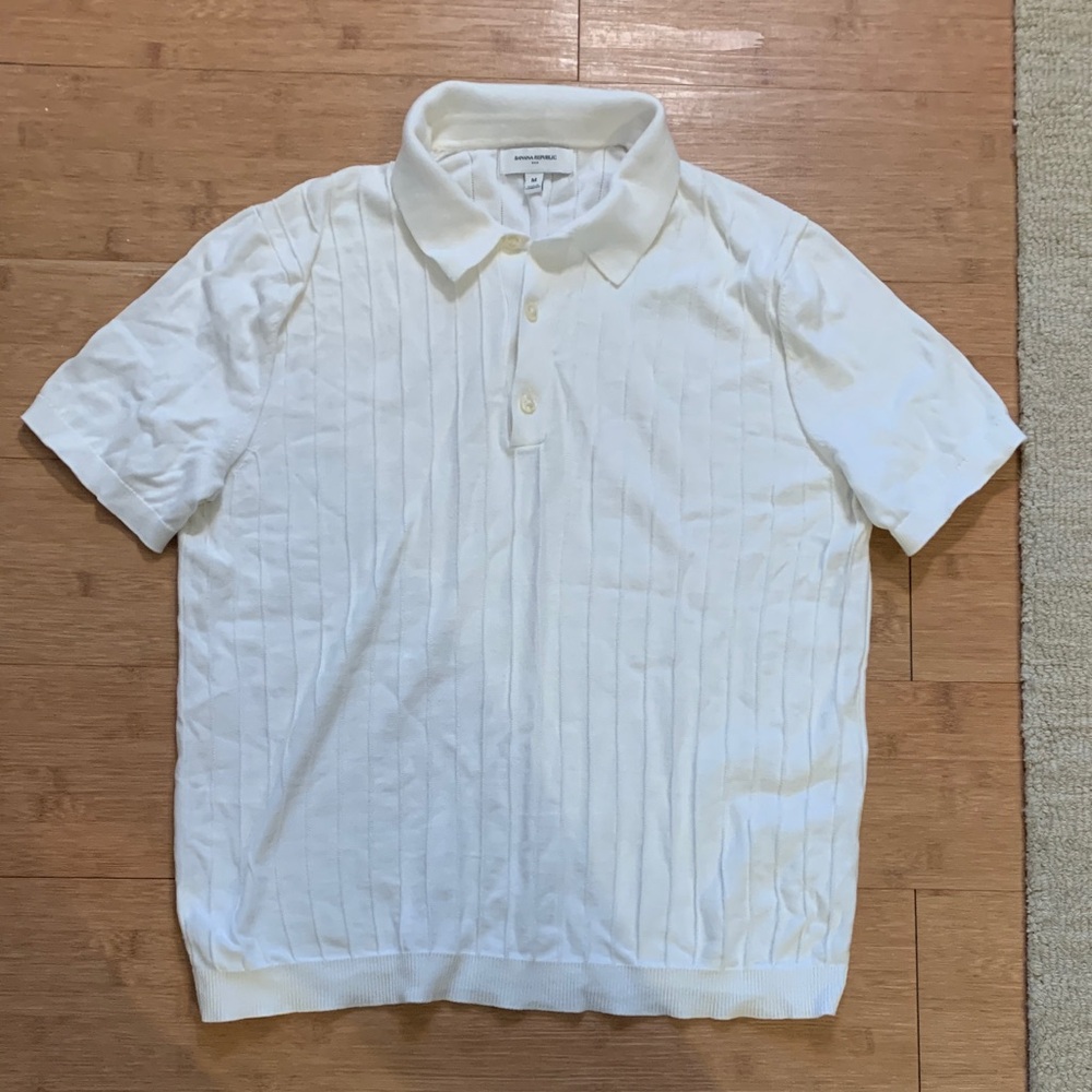 Banana Republic Men’s White Polo with Vertical Rib Details